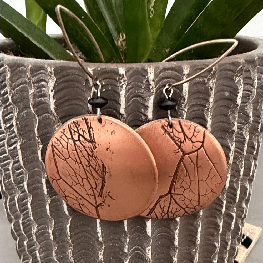 Copper Leaf Design Dangle Earrings - image 4